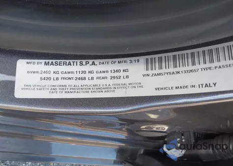 2019 Maserati Ghibli S from USA, damaged, VIN ZAM57YSA3K1332657